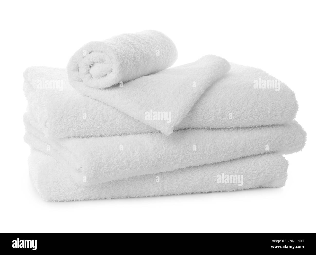 Stack of fresh clean towels on white background Stock Photo Alamy