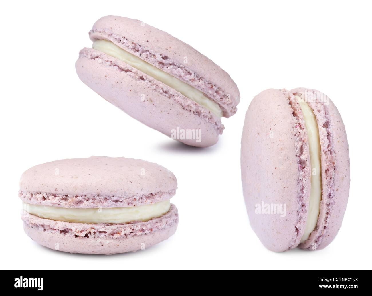 Set with delicious macarons on white background Stock Photo