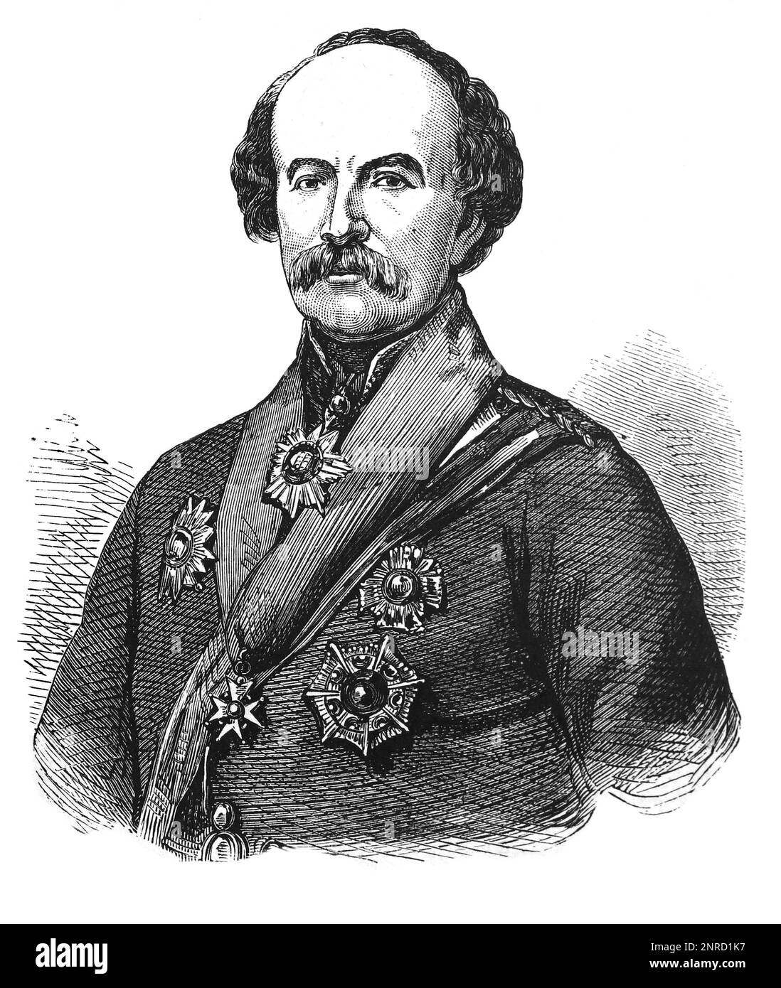 Portrait of General Sir William Fenwick Williams, 1st Baronet, a Nova Scotian and British Army General. He is remembered for his defence of the town of Kars during the Crimean War of 1853 to 1855. Black and White Illustration Stock Photo