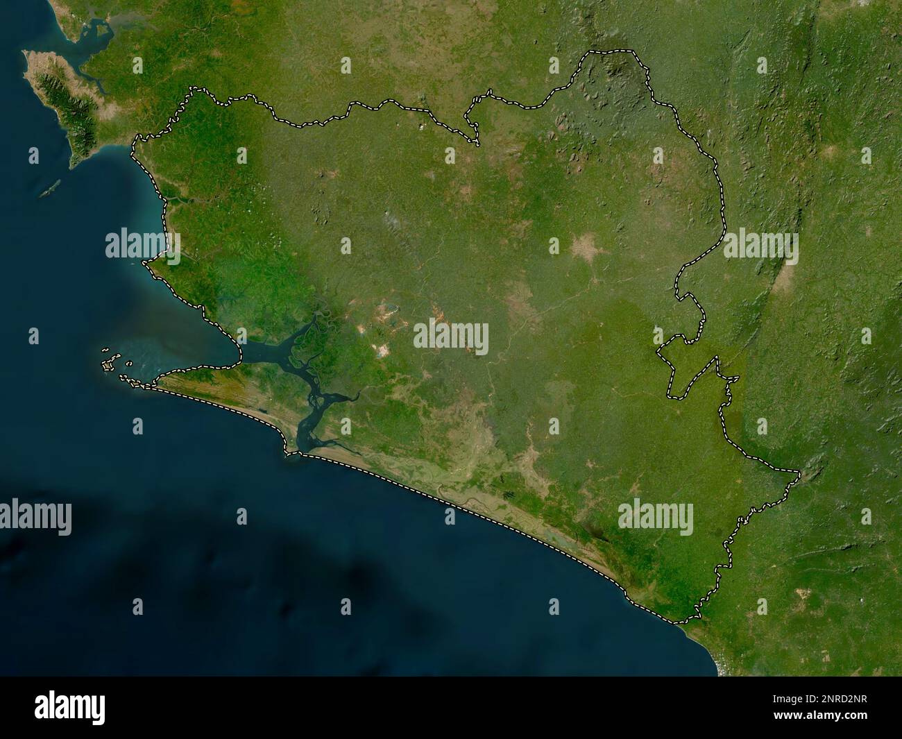 Southern, province of Sierra Leone. Low resolution satellite map Stock Photo