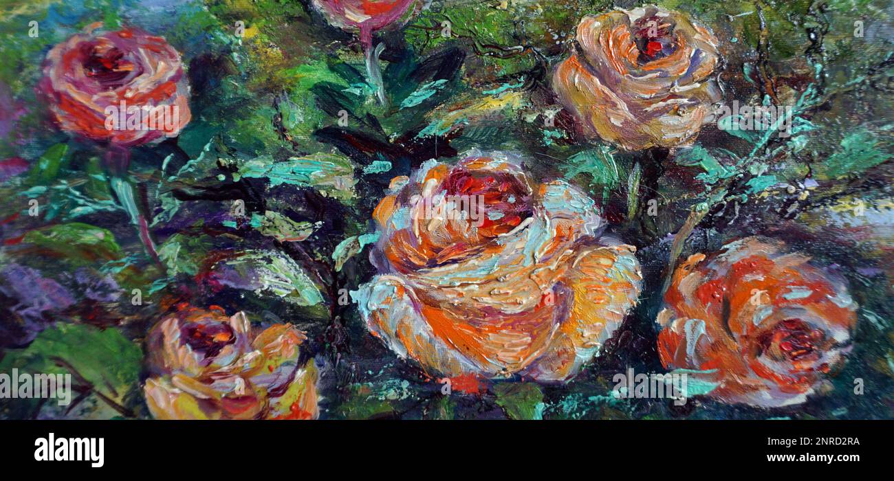 brush stroke , painting Abstract oil color Background , rose flower ...