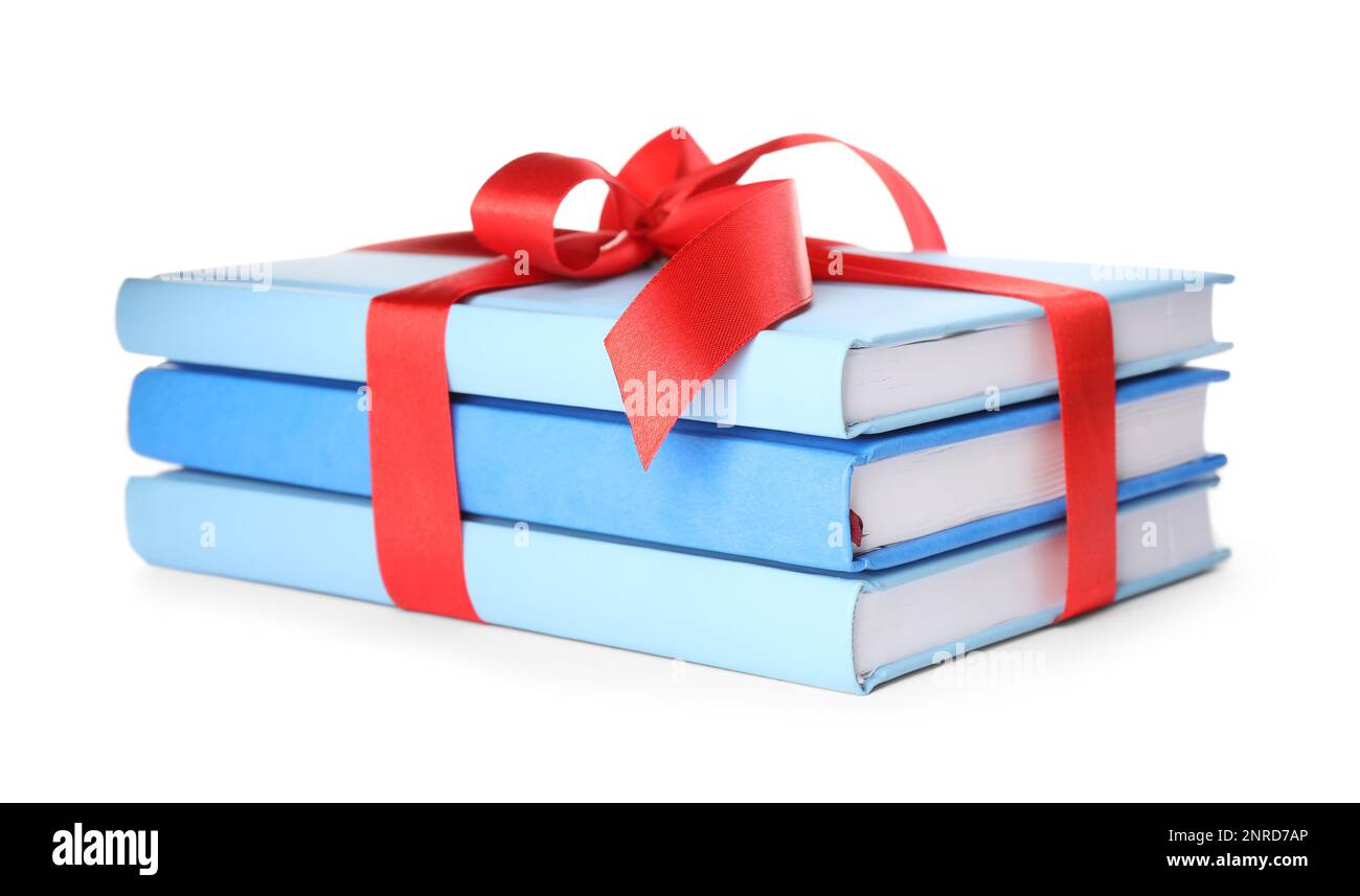 Book About Red Line Ribbon Different books tied with red ribbon isolated on white Stock Photo - Alamy