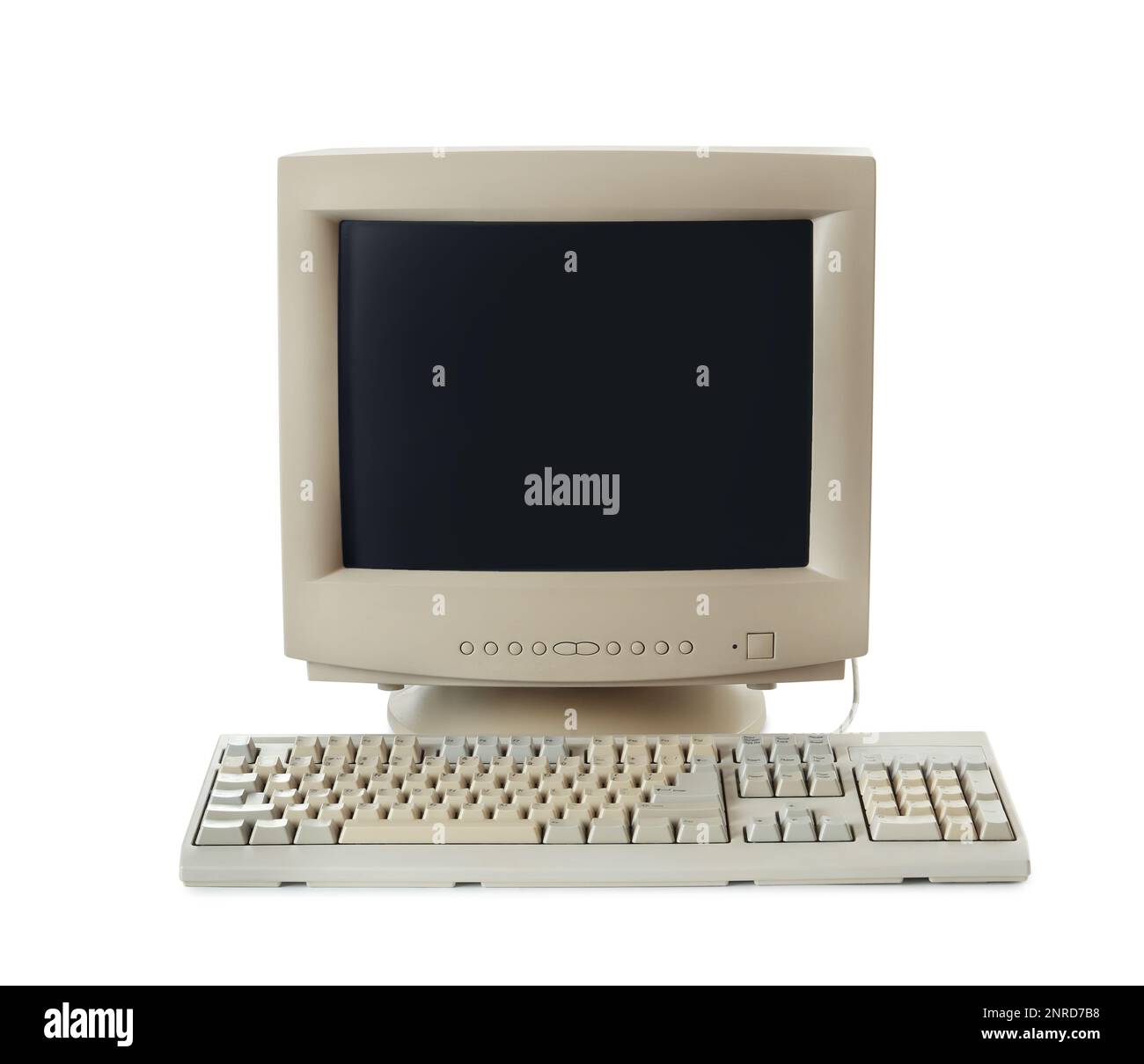 Old computer monitor and keyboard on white background stock photo alamy