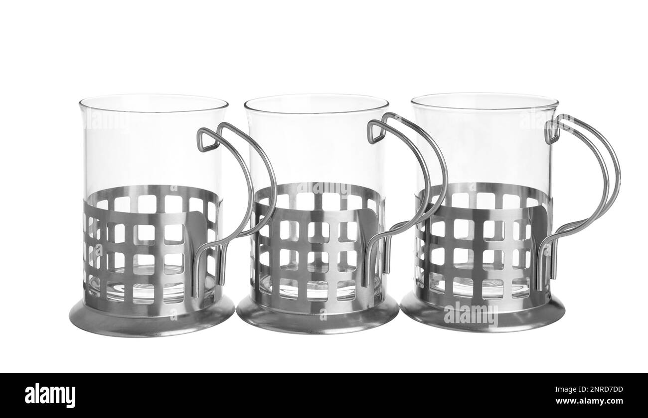 Traditional tea glass holders on white background Stock Photo Alamy