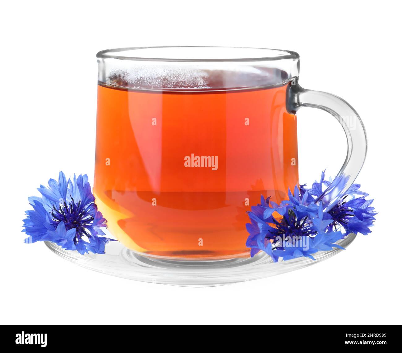 Cornflower tea and fresh flowers on white background Stock Photo Alamy