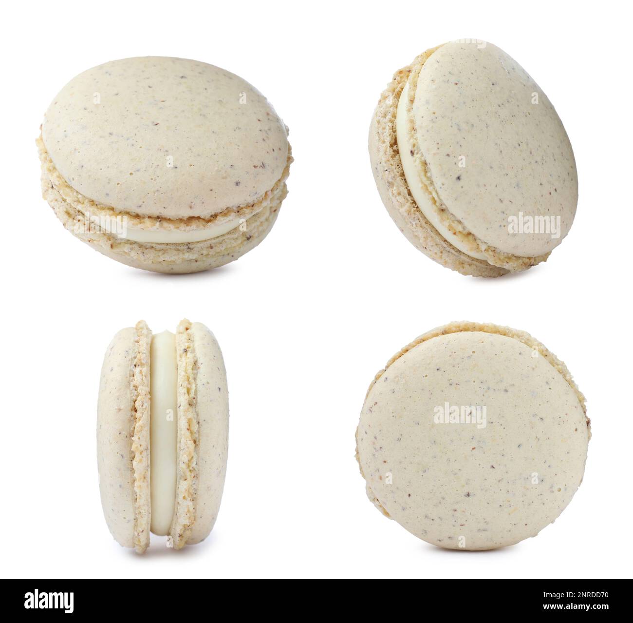 Set with delicious macarons on white background Stock Photo