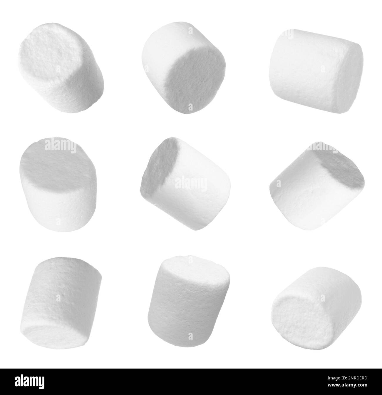 Set with delicious sweet puffy marshmallows on white background Stock ...