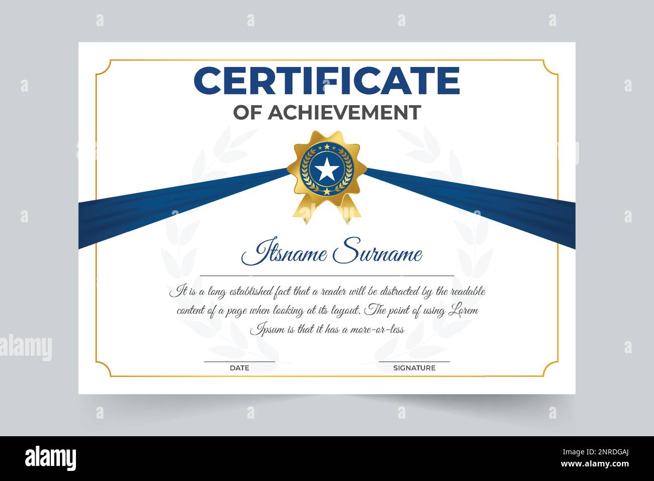 Simple academic certificate design with golden badge and calligraphy