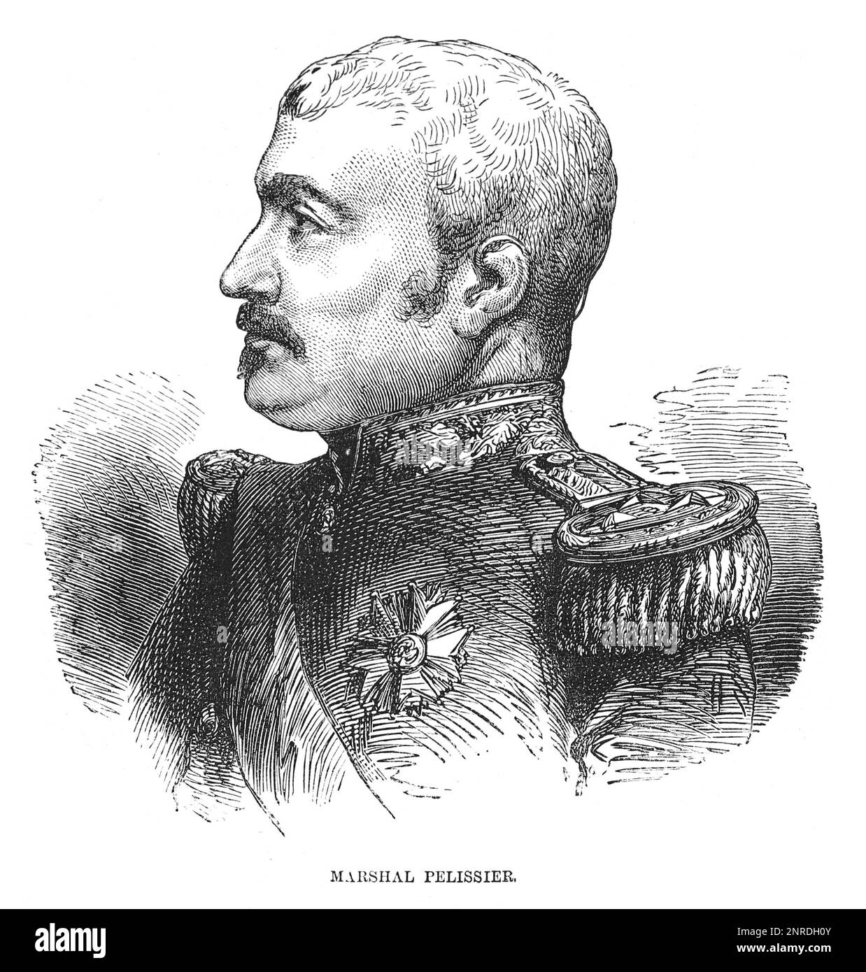 Protrait of Marshal Pelissier. Aimable-Jean-Jacques Pélissier, 1st Duc de Malakoff, Marshal of France and Commander of the French Forces during the Crimean War. Black and White Illustration Stock Photo