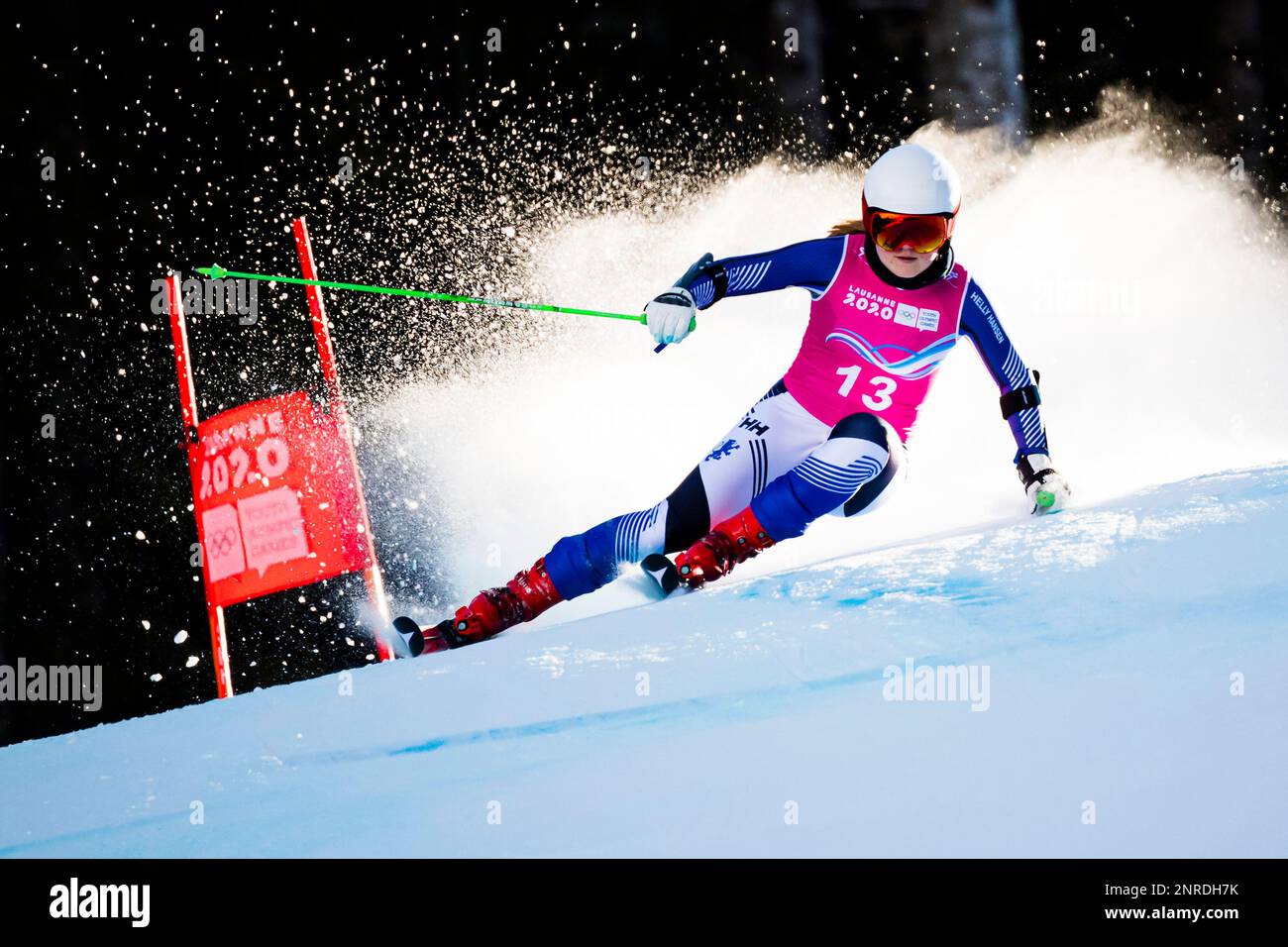 Rosa Pohjolainen from Finland in action during the second run of the  women's Giant Slalom race of the alpine skiing event at the Lausanne 2020  Winter Youth Olympic Games in Les Diablerets,