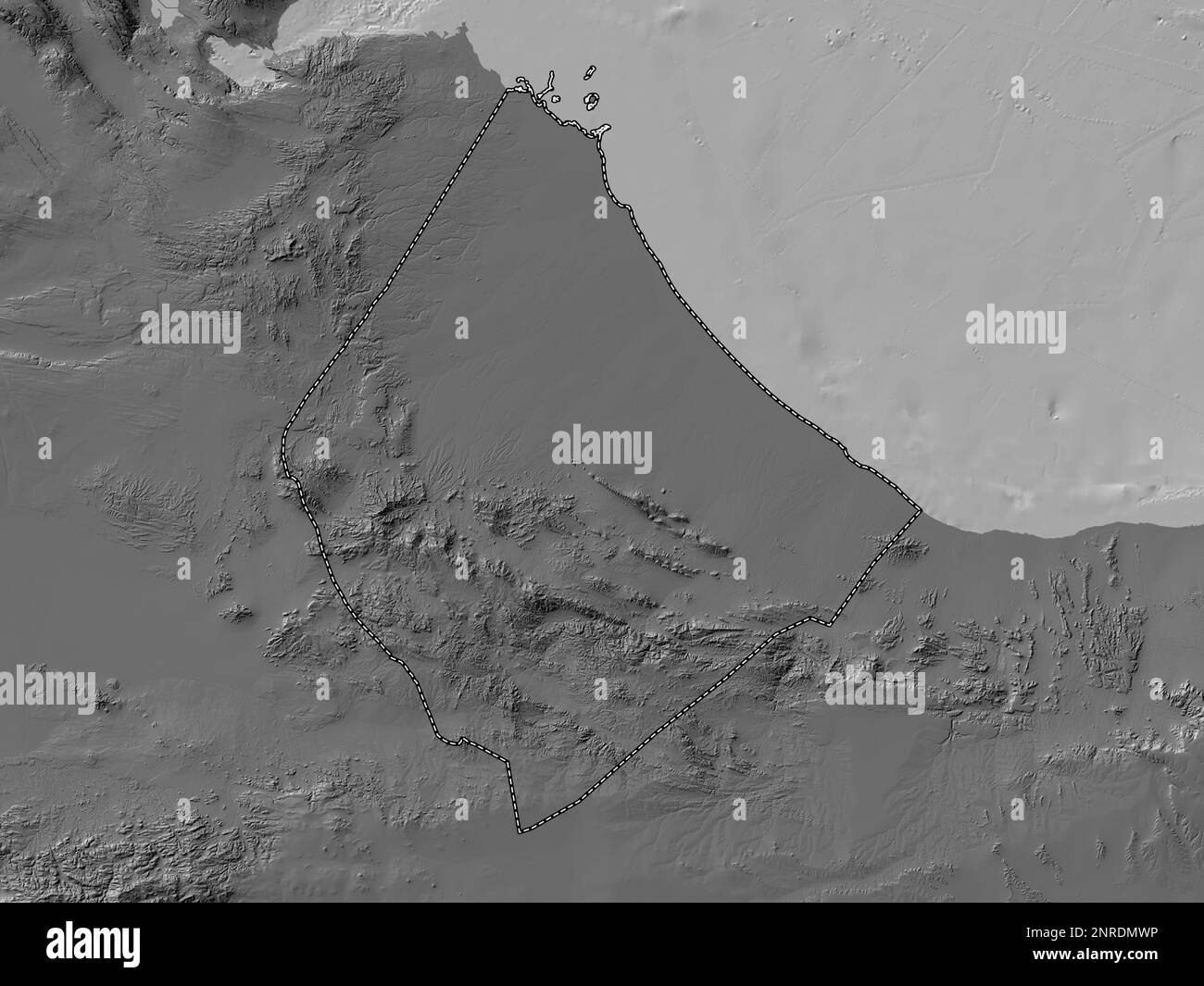 Awdal, region of Somalia. Bilevel elevation map with lakes and rivers Stock Photo