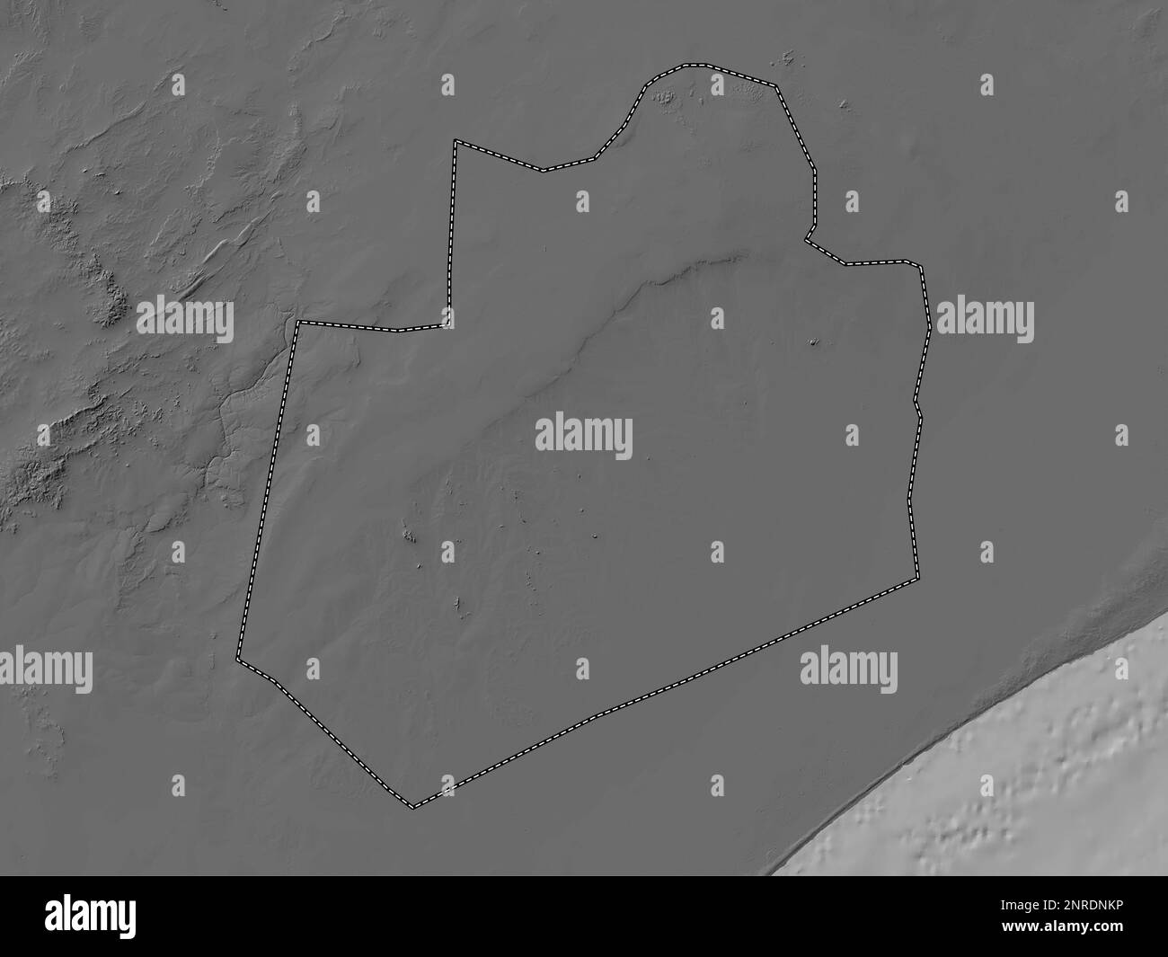 Bay, region of Somalia. Bilevel elevation map with lakes and rivers Stock Photo