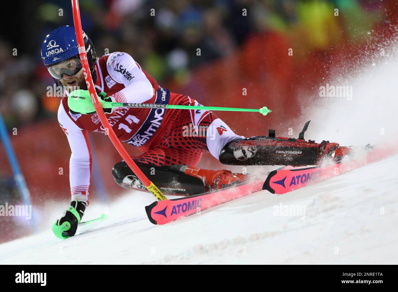 FIS Alpine Ski World Cup Mens Night Slalom in Madonna di Campiglio, Italy on January 8, 2020, Marco Schwarz (AUT) in action