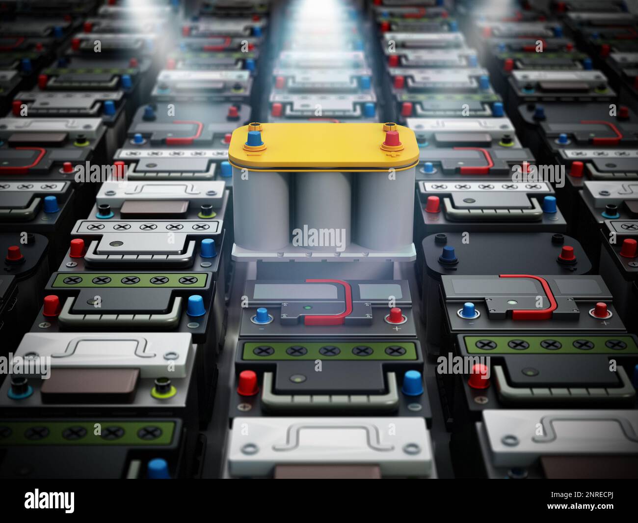 Generic modern car battery stands out among regular car batteries. 3D ...