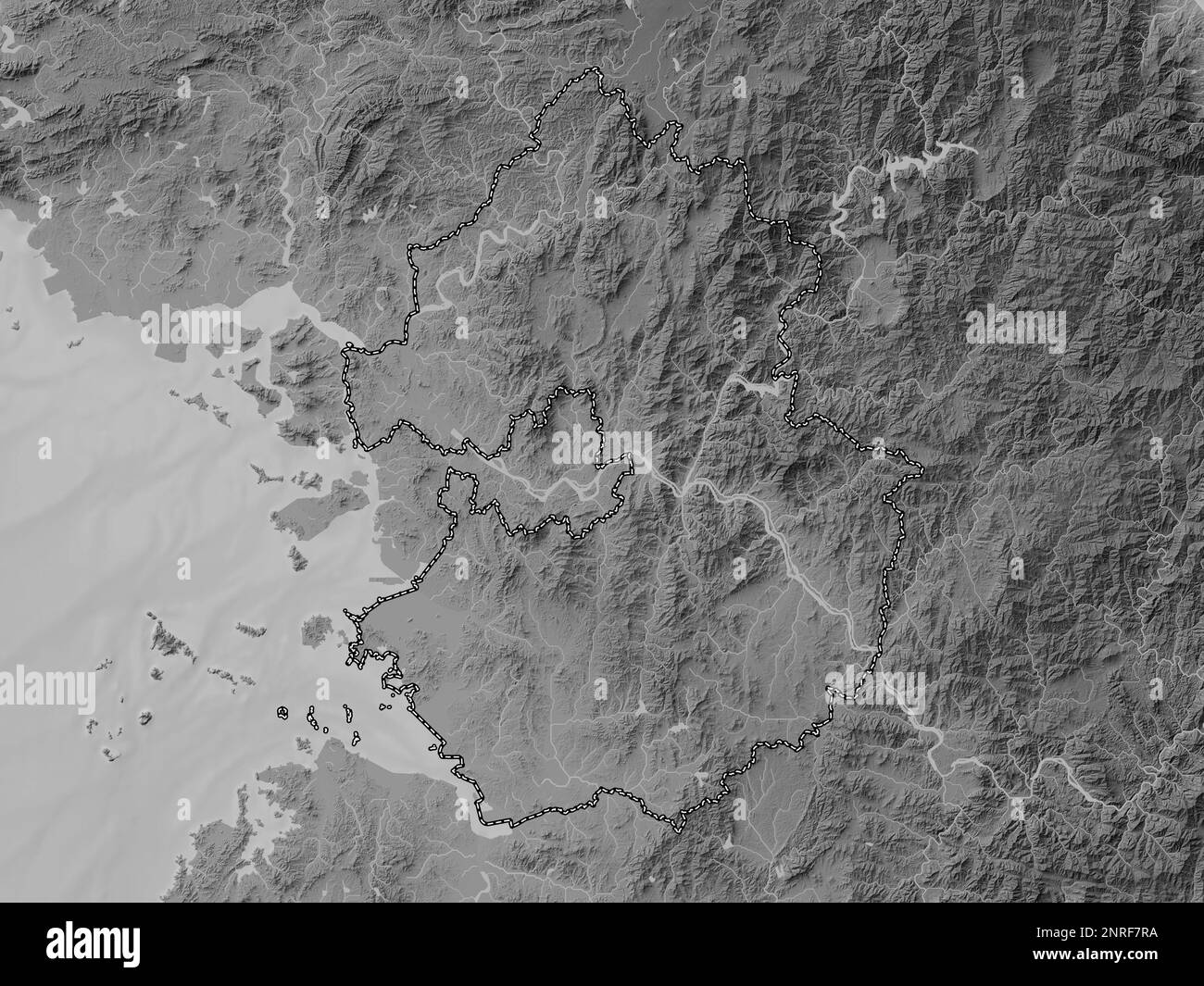 Gyeonggi-do, province of South Korea. Grayscale elevation map with lakes and rivers Stock Photo
