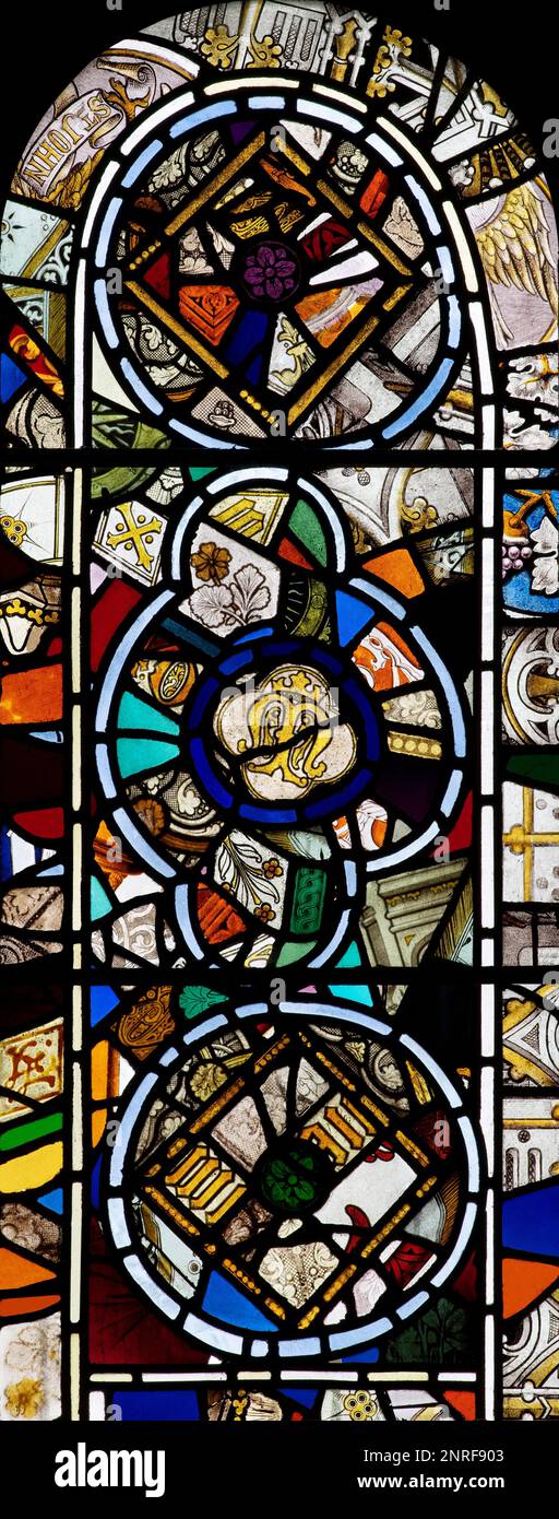 The left-hand window in the Western aspect of the Nave, St Mary's church, Wreay, UK Stock Photo