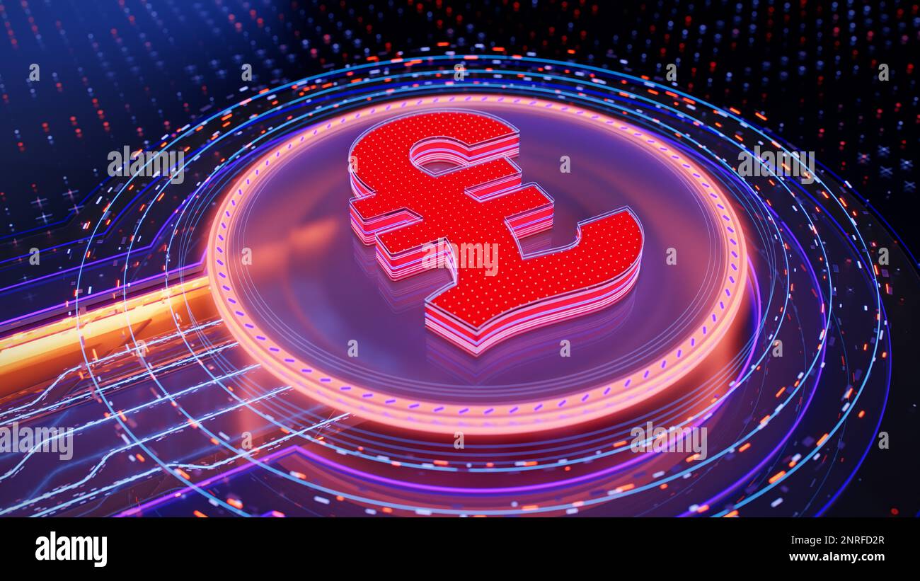 Pound symbol on abstract dark technological background. Currency coin ...