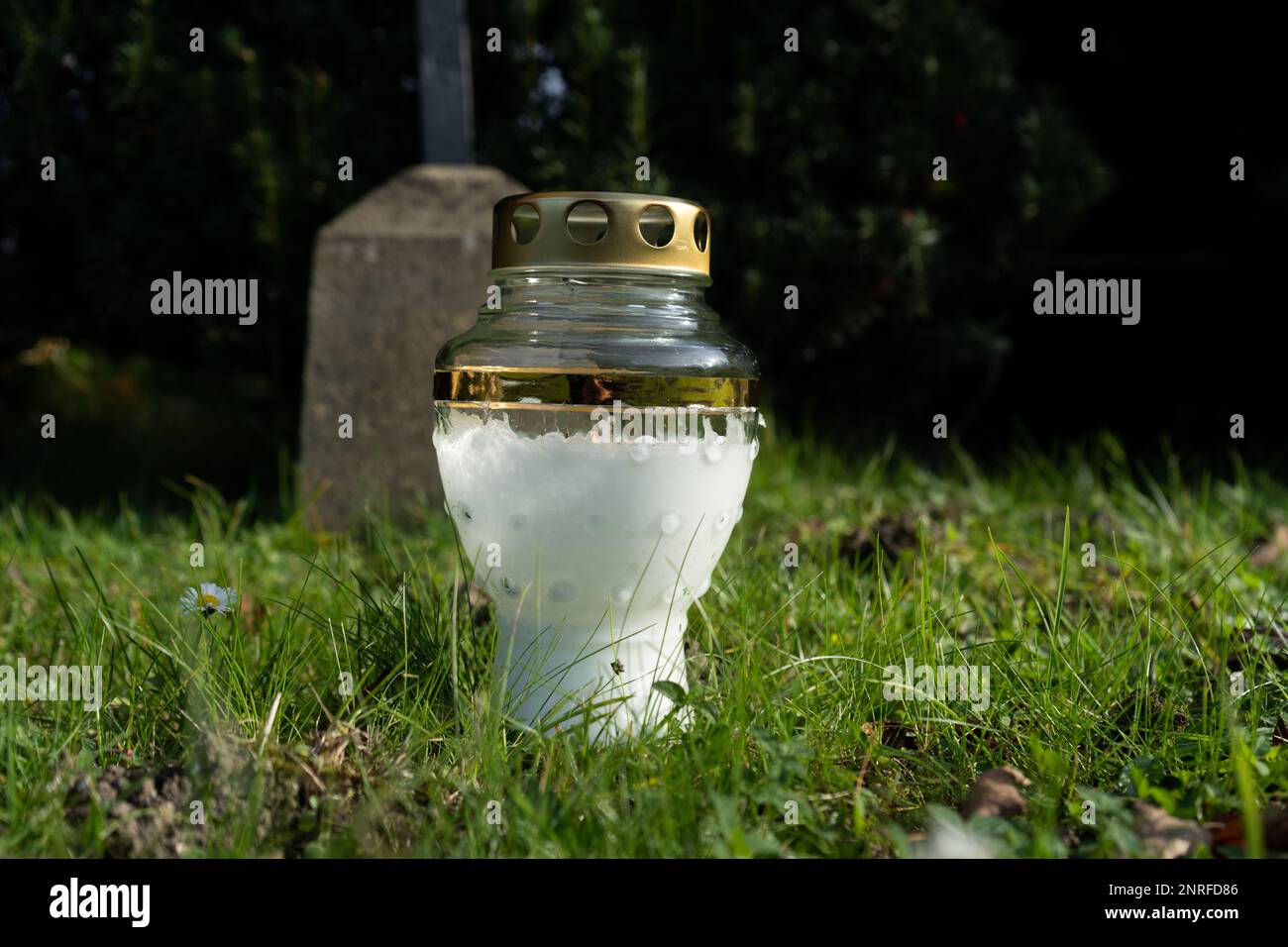 Cemetery grave candle glass lantern. All Saints' Day, Feast of All