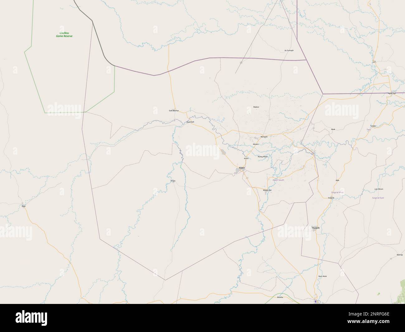 Northern Bahr-el-Ghazal, state of South Sudan. Open Street Map Stock Photo