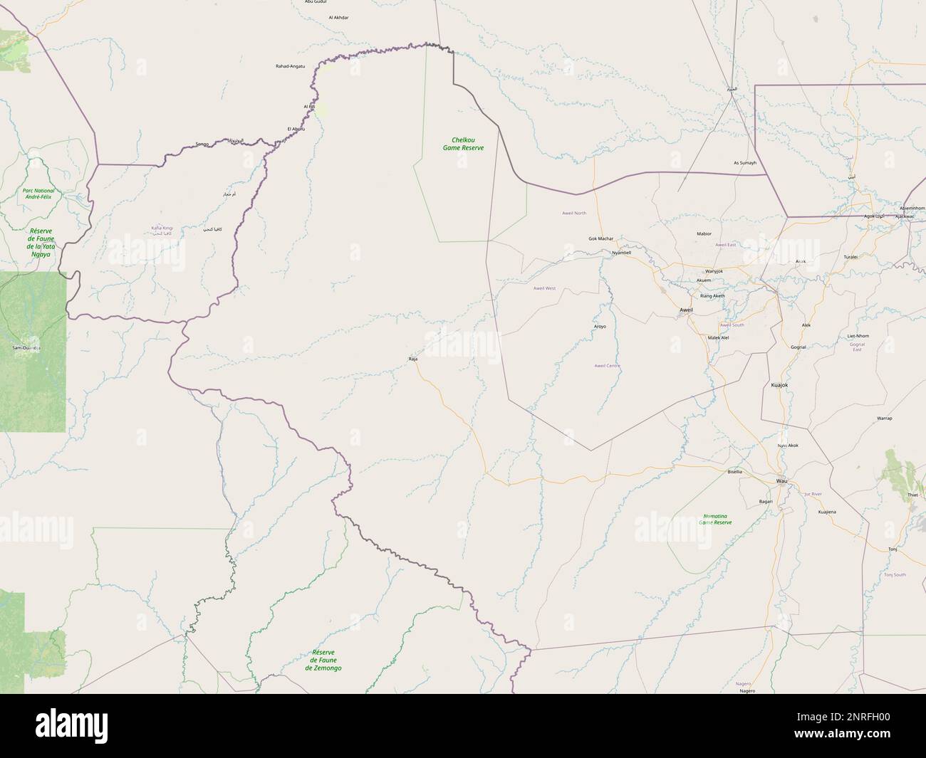 Western Bahr-el-Ghazal, state of South Sudan. Open Street Map Stock Photo
