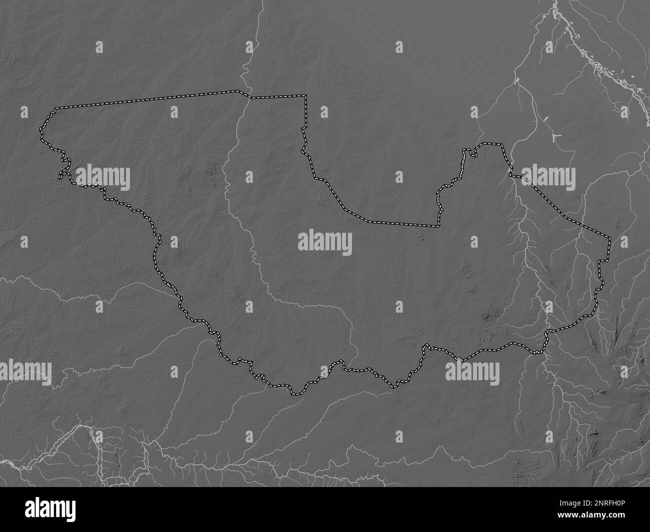Western Equatoria, state of South Sudan. Grayscale elevation map with