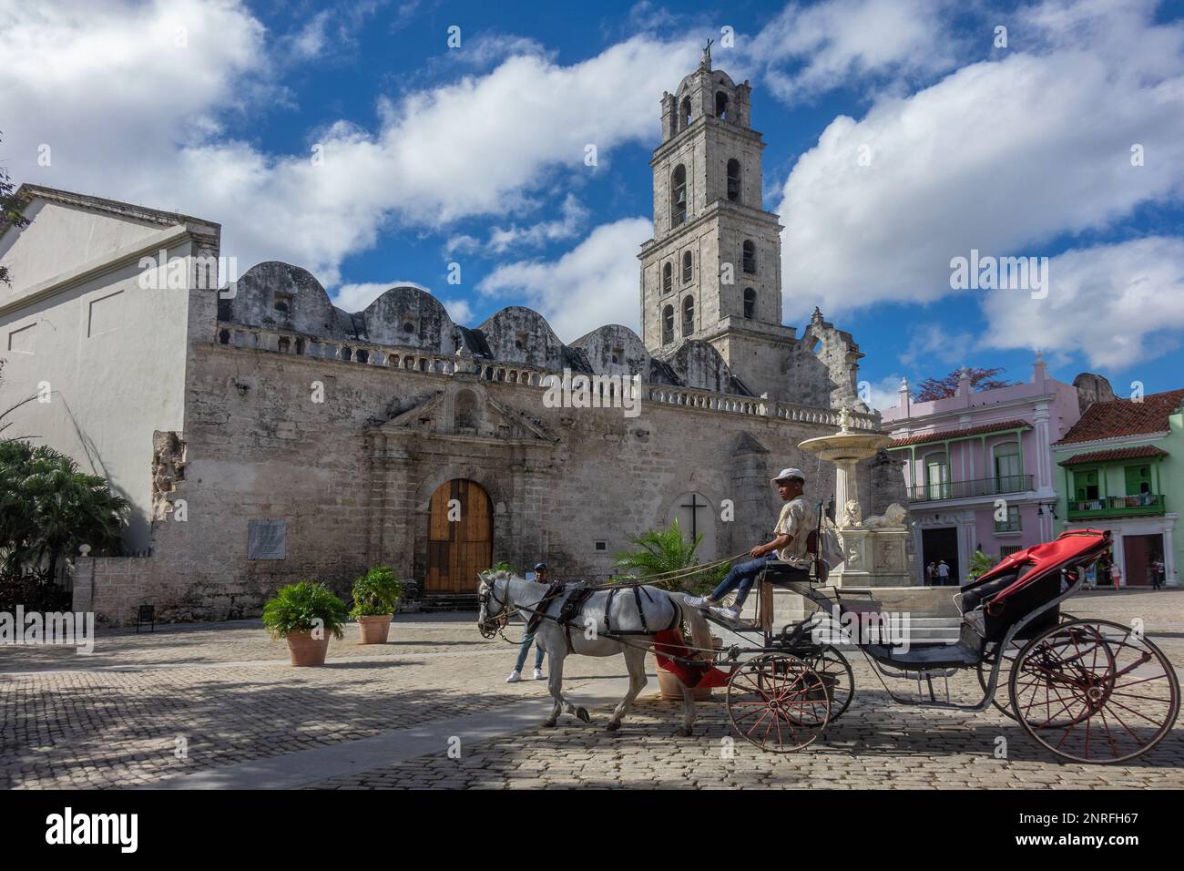 Caribbean, Cuba, Havana, San Francisco plaza, horse & carriage Stock Photo