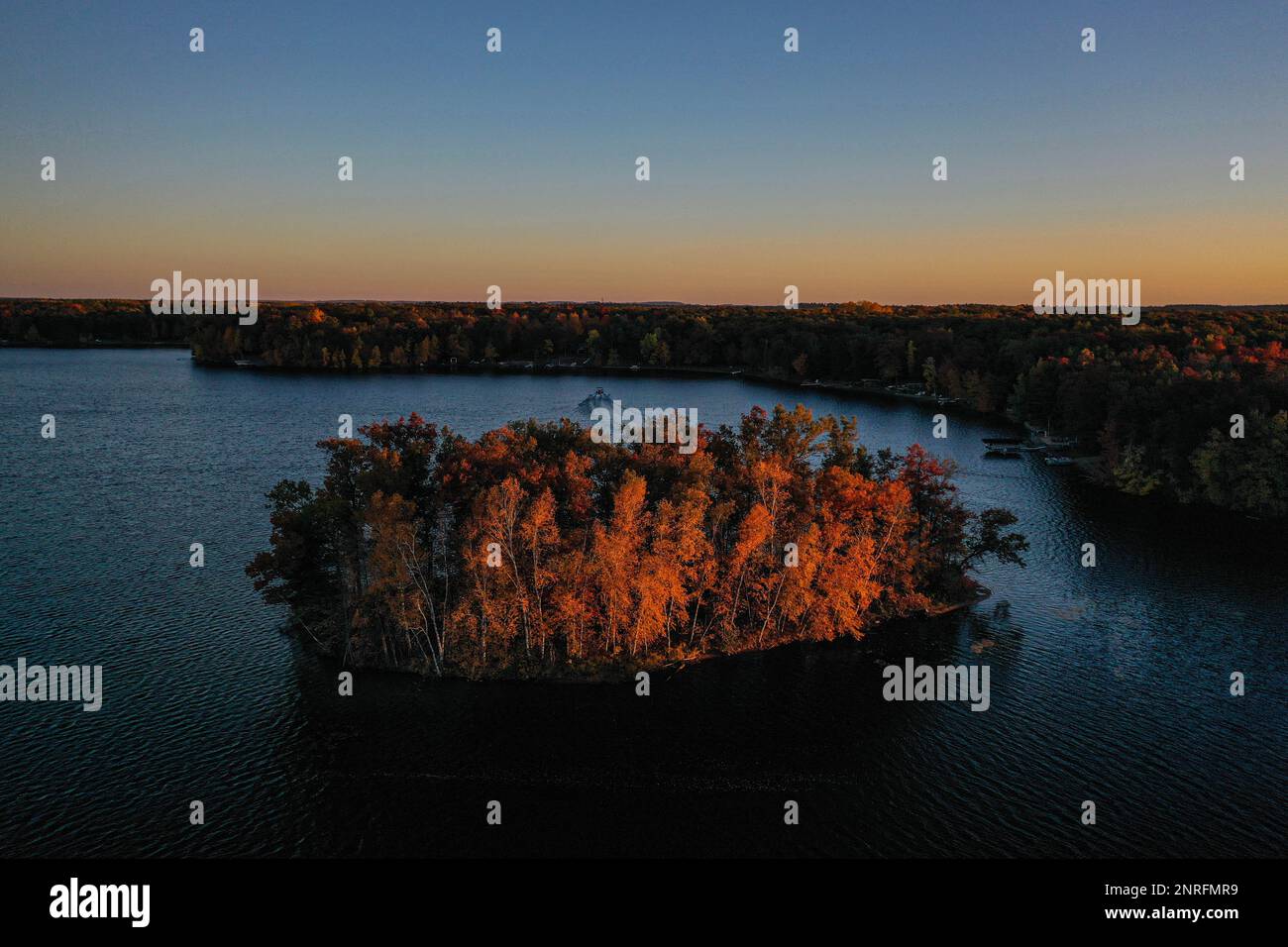 Sunset on trees on Island. Stock Photo