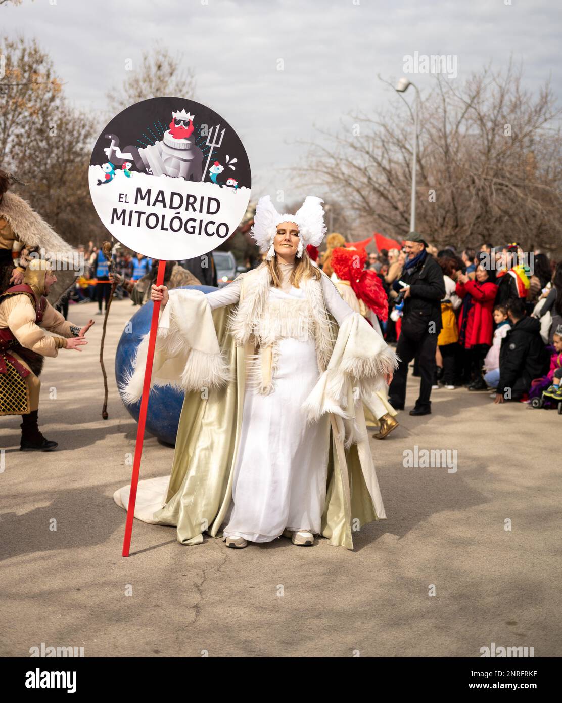 Portraits of People in Colorful Costumes at the Madrid Carnival 2023 Stock Photo