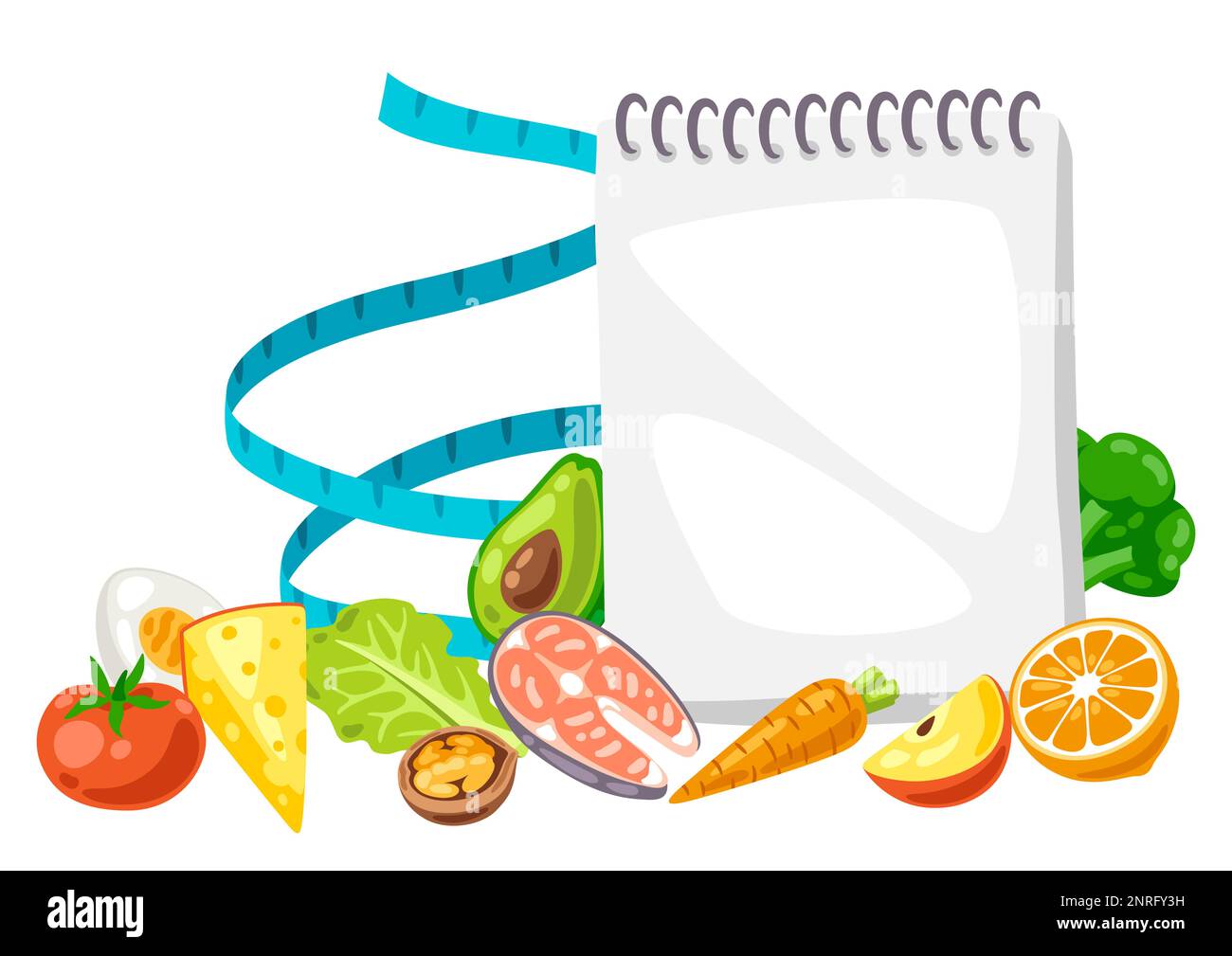 Illustration of dieting plan with food. Healthy eating and diet meal