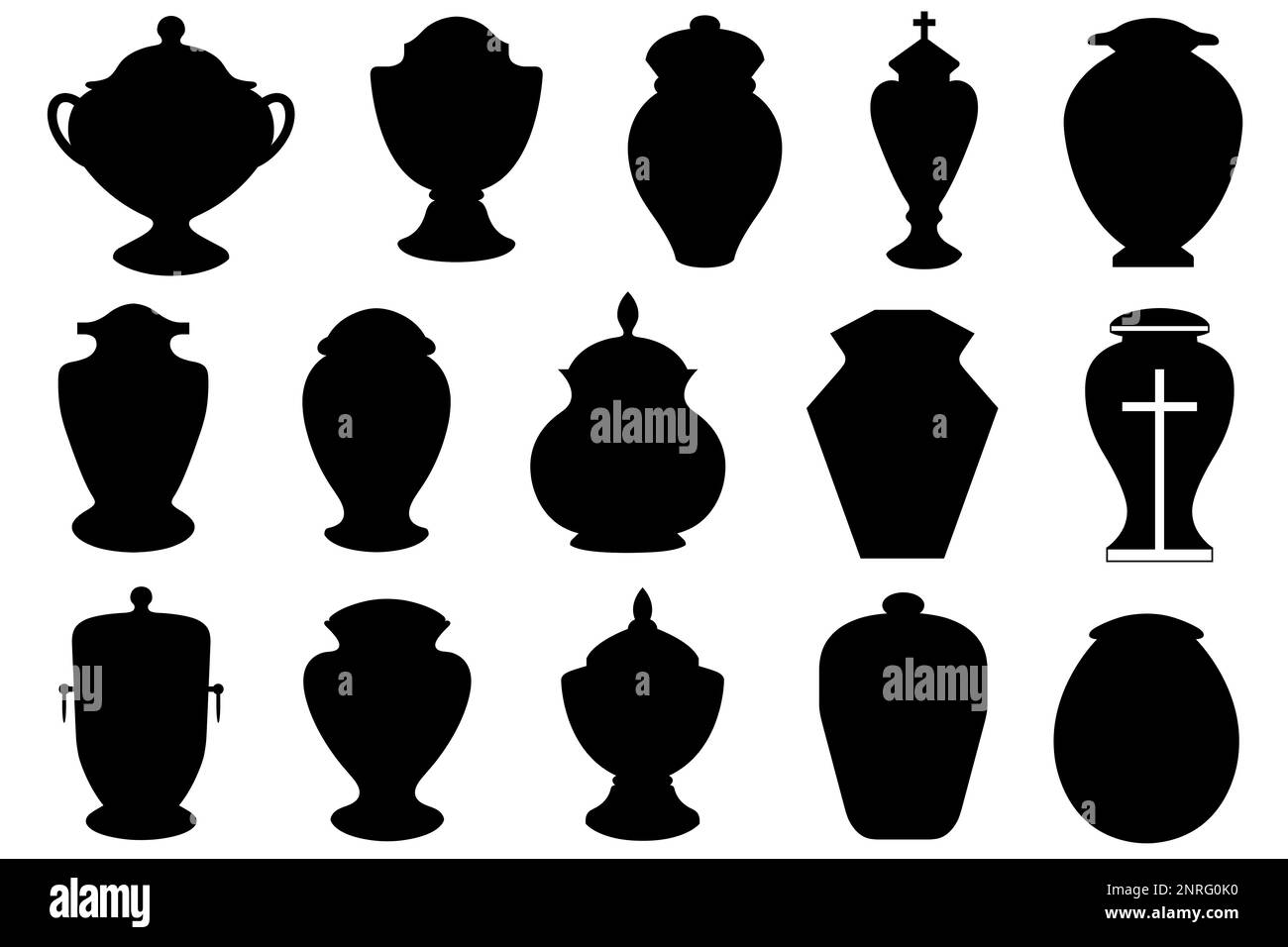Set of different funeral cremation urns isolated on white Stock Photo