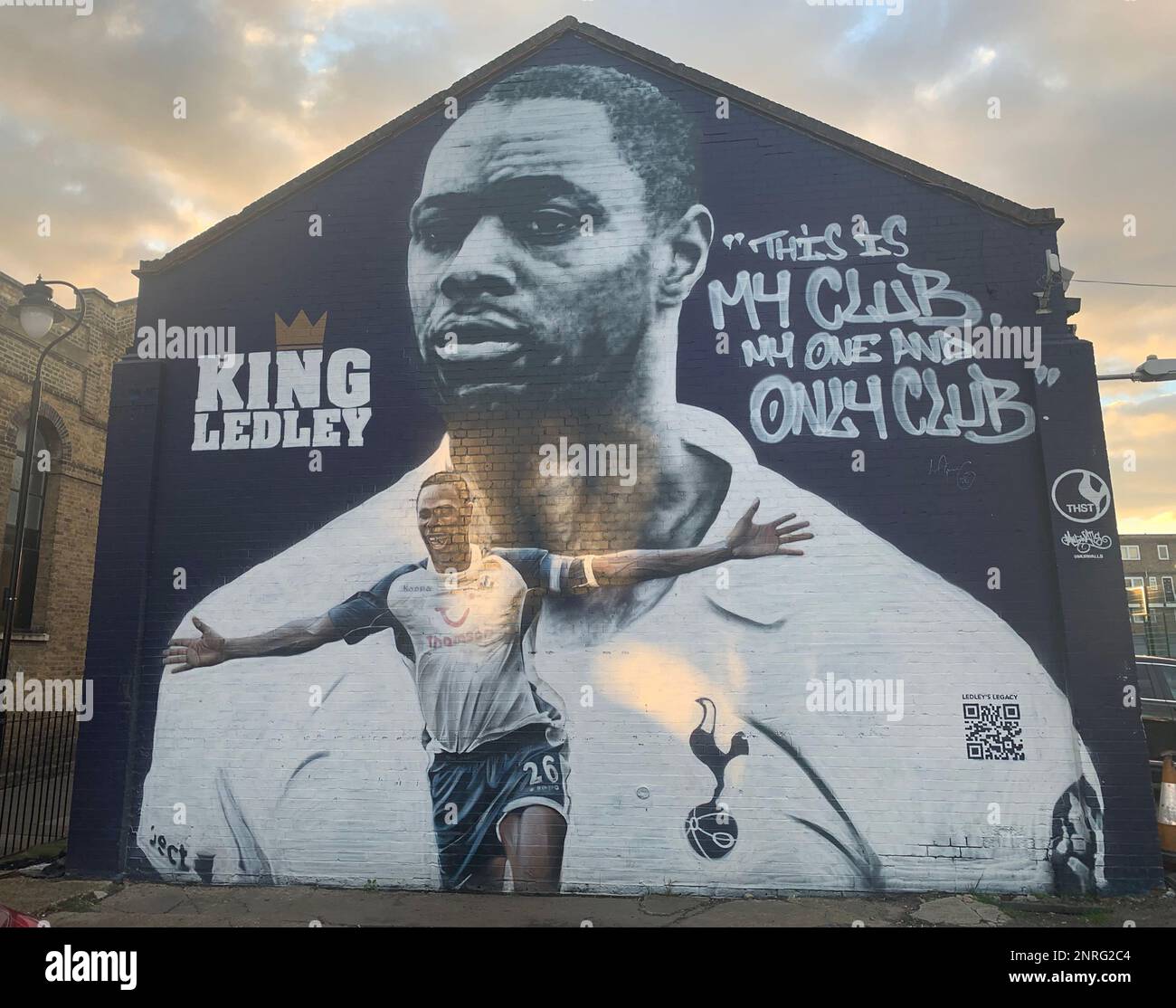 An mural of former Tottenham Hotspur player Ledley King is seen on a