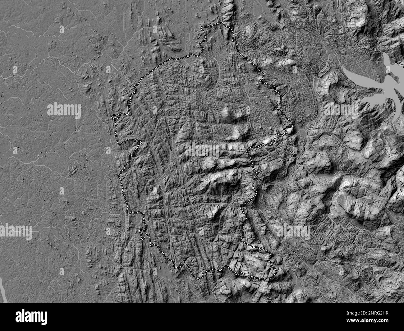 Kegalle, district of Sri Lanka. Bilevel elevation map with lakes and