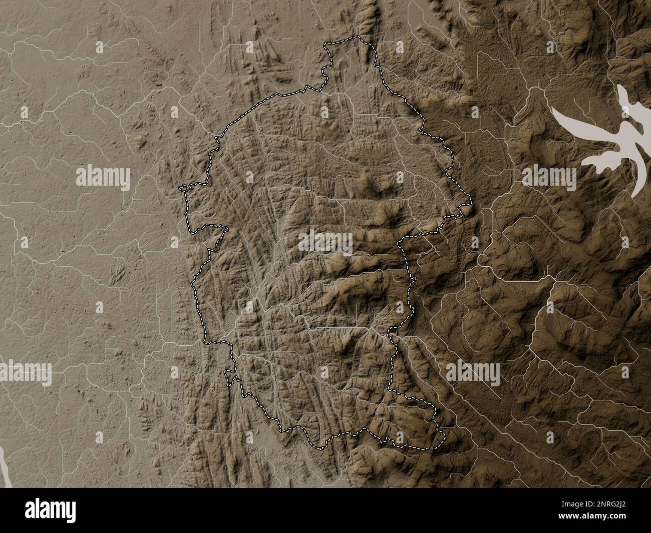 Kegalle, district of Sri Lanka. Elevation map colored in sepia tones