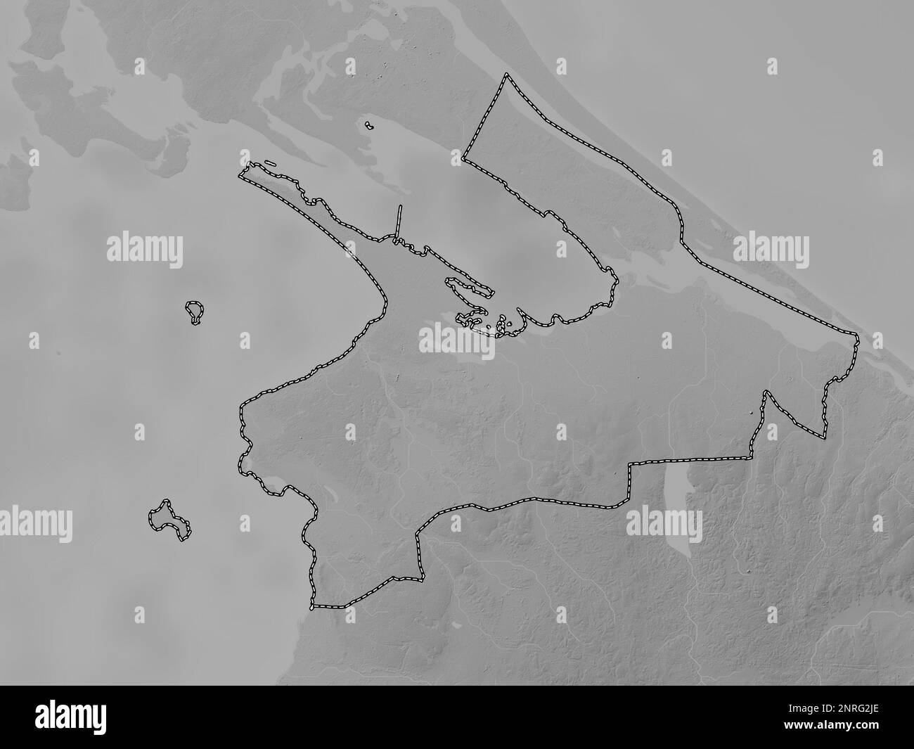 Kilinochchi, district of Sri Lanka. Grayscale elevation map with lakes and rivers Stock Photo
