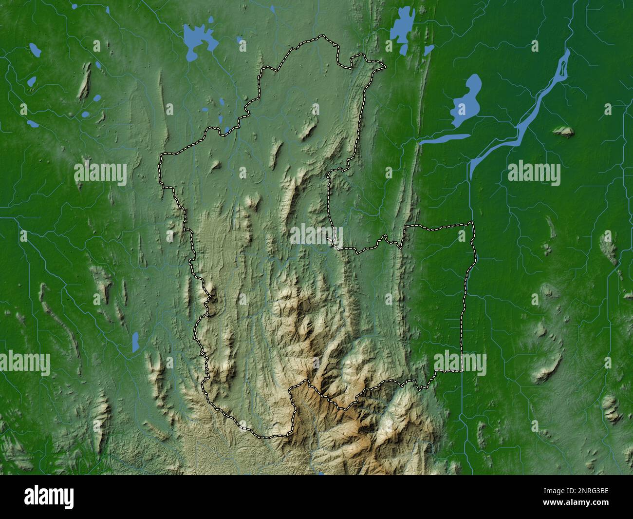 Matale, district of Sri Lanka. Colored elevation map with lakes and ...