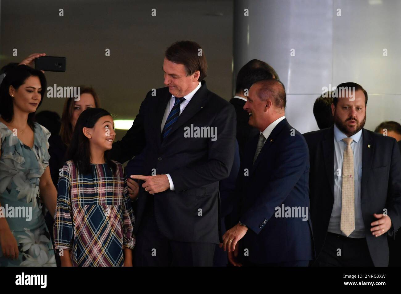 DF - Brasilia - 19/12/2019 - Christmas Cantata - Jair Bolsonaro, President  of the Republic, accompanied by Michelle Bolsonaro, First Lady, and Laura  Bolsonaro, Daughter of the President, this Thursday, December 19