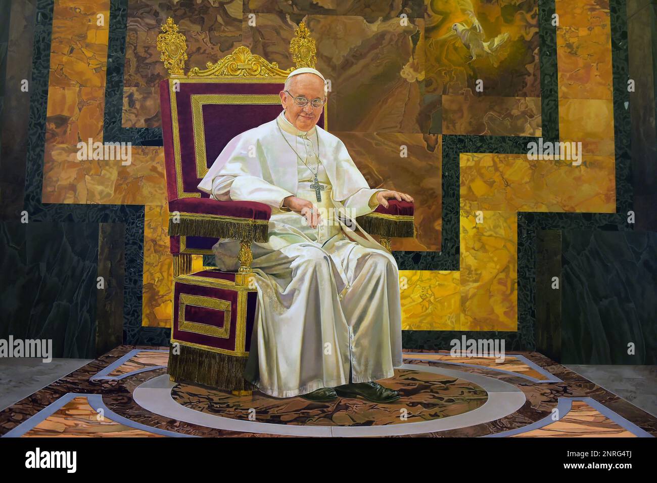 A portrait of Pope Francis in the new papal portrait gallery in the Apostolic Palace of Castel Gandolfo, Italy on September 11, 2015. Photo by Eric Vandeville/ABACAPRESS.COM Stock Photo