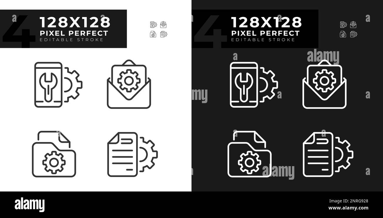 Configuration pixel perfect linear icons set for dark, light mode Stock Vector