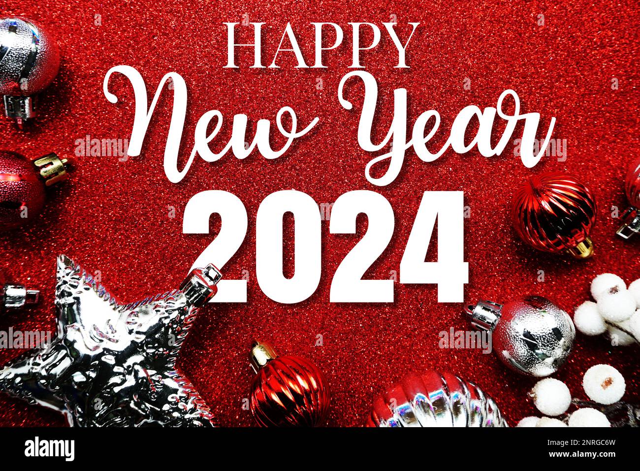 Happy New Year 202 alphabet letter with Christmas decoration on red