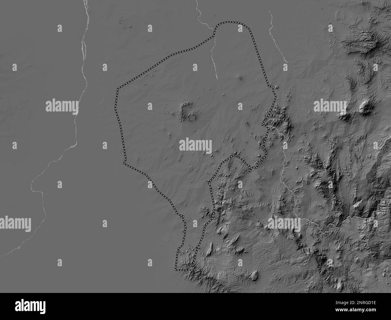 Blue Nile, state of Sudan. Bilevel elevation map with lakes and rivers