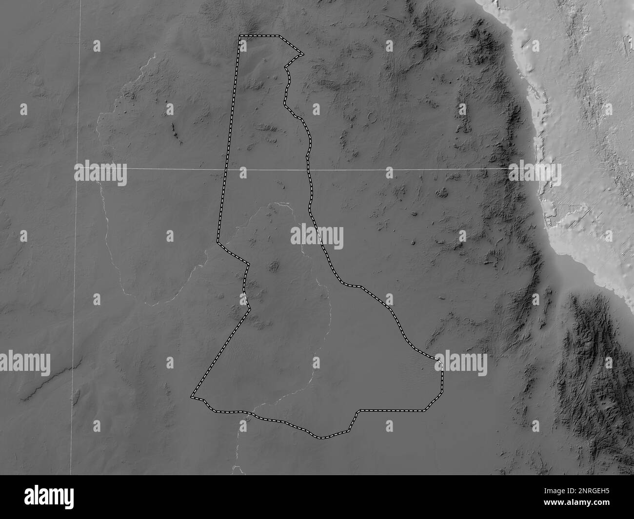 River Nile, state of Sudan. Grayscale elevation map with lakes and rivers Stock Photo