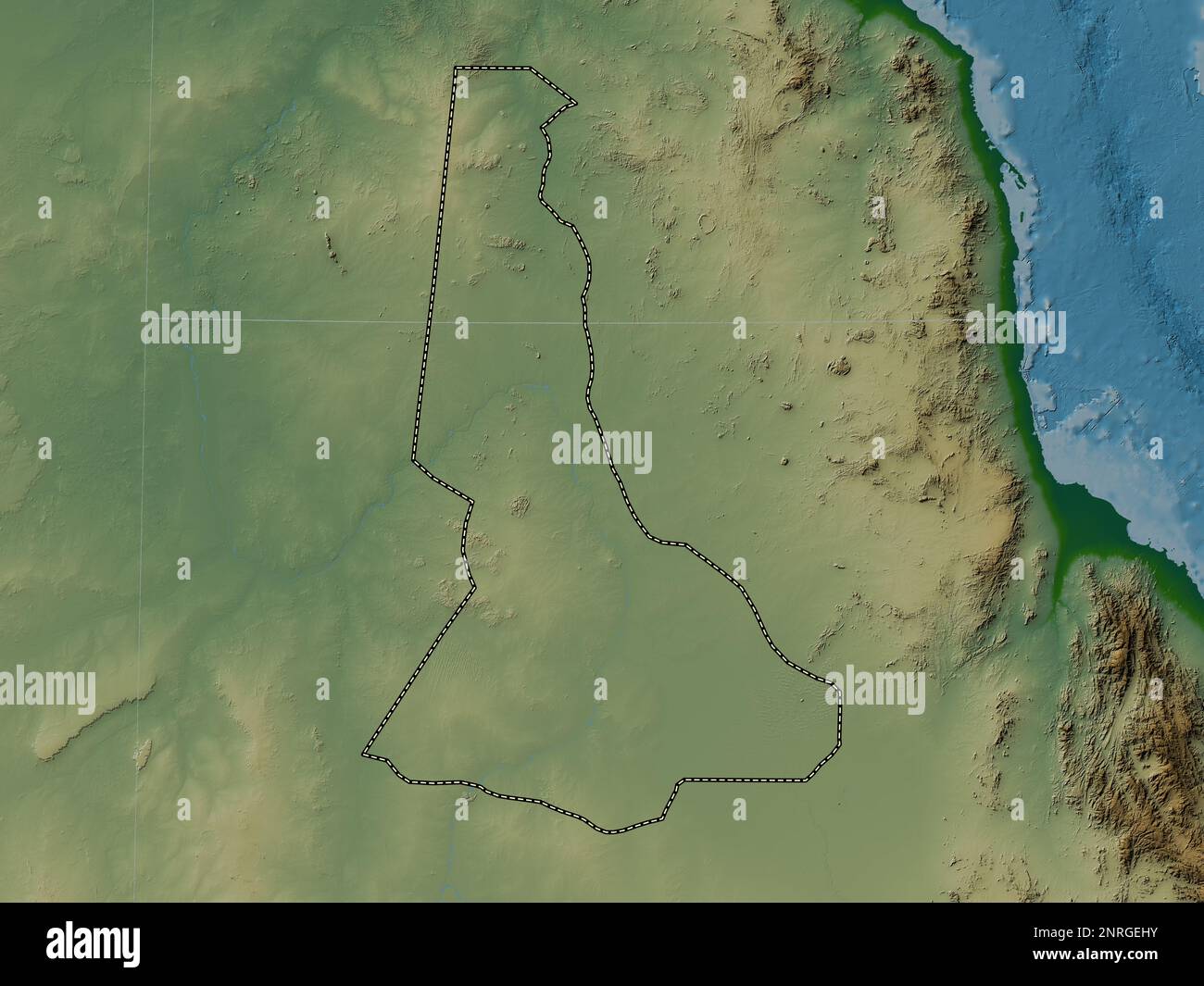 River Nile, state of Sudan. Colored elevation map with lakes and rivers Stock Photo