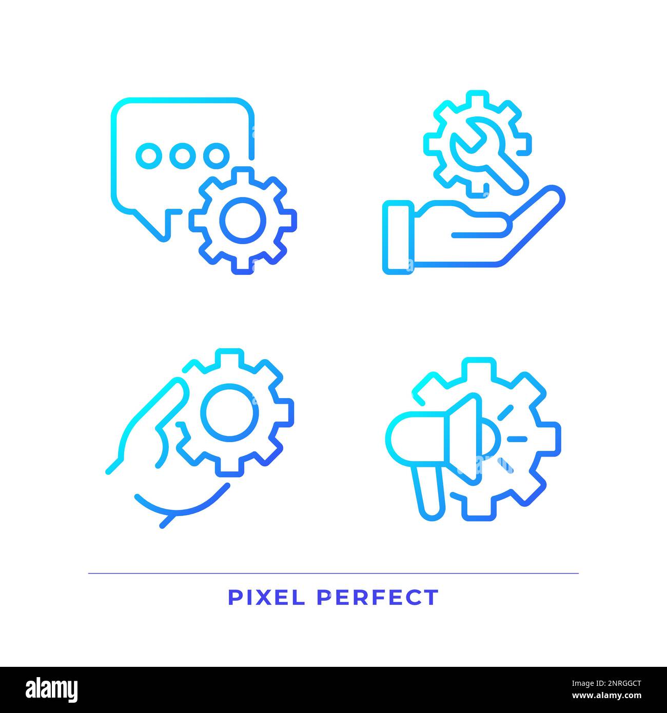 Social media settings pixel perfect gradient linear vector icons set Stock Vector
