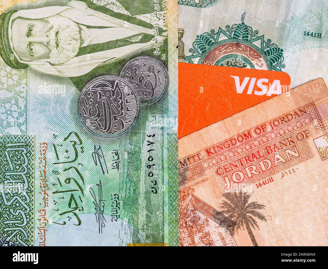 Bucharest, Romania - 02.22.2023: Macro detail picture with Jordanian dinar  banknotes and a Visa credit or debit card. JOD is the official currency in  Stock Photo - Alamy