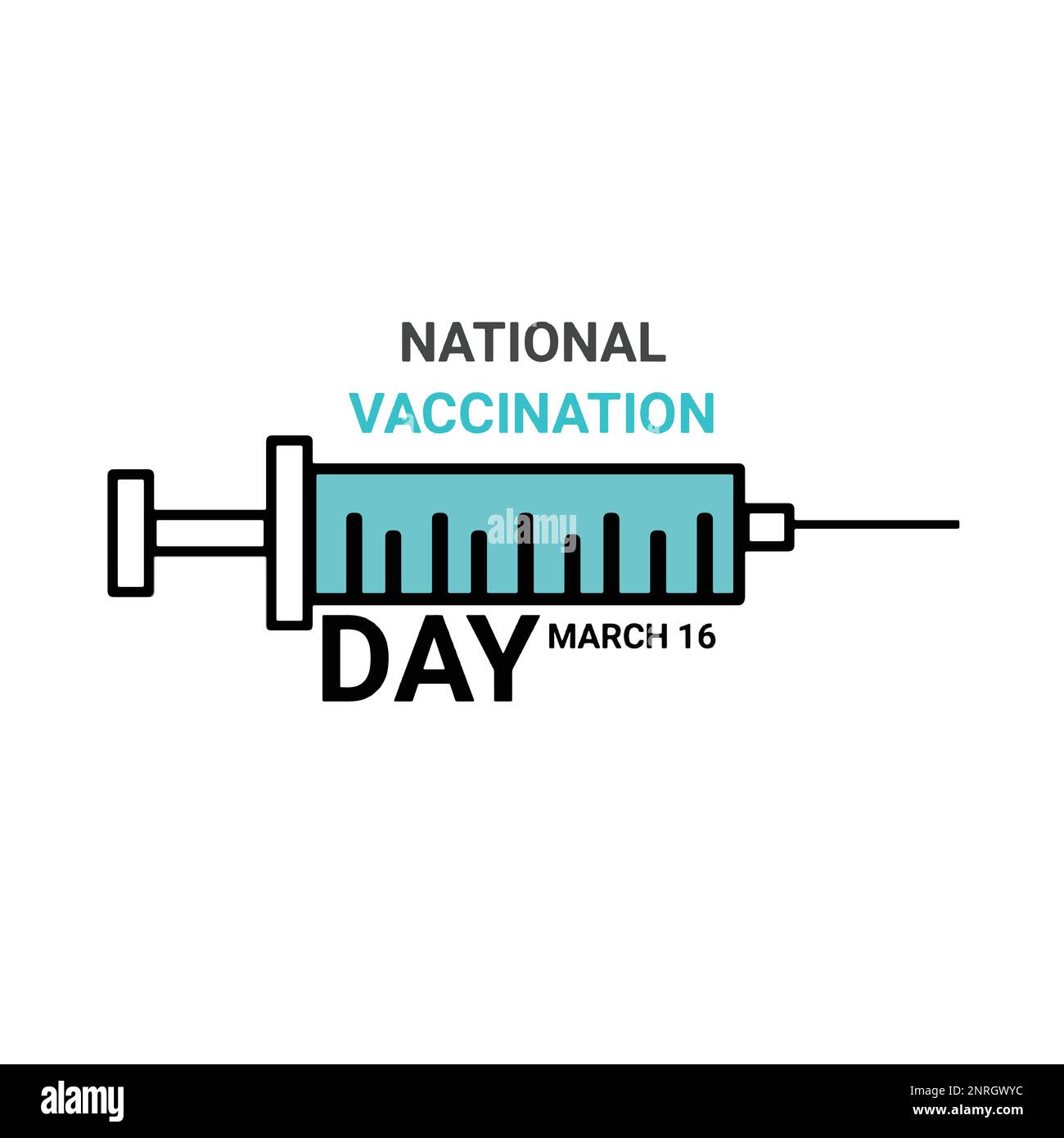 National Vaccination Day vector illustrative banner on white background. 16th March. Stock Vector