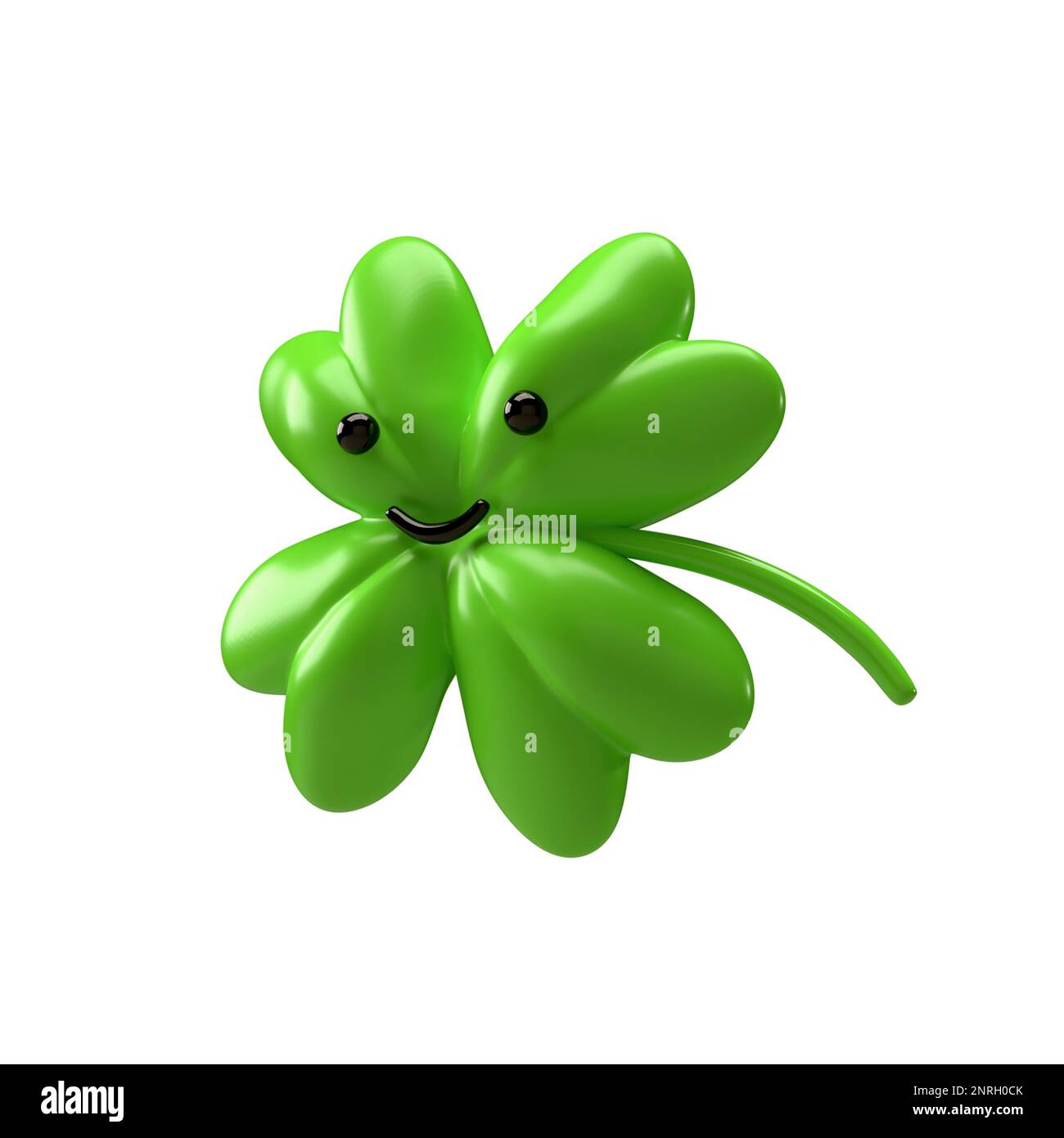 Green clover emoji leaf isolated on white background. Four leaf clover