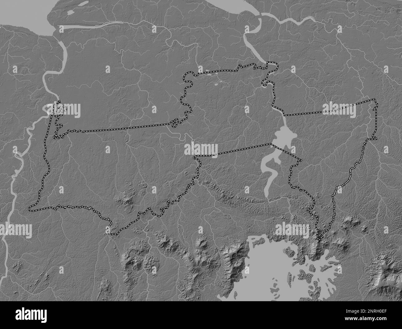 Para, district of Suriname. Bilevel elevation map with lakes and rivers Stock Photo