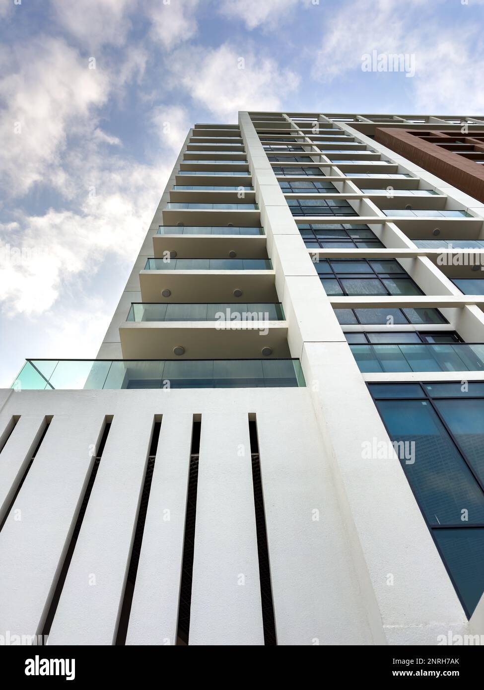 Architectural details of modern apartment building in Al Raha Beach