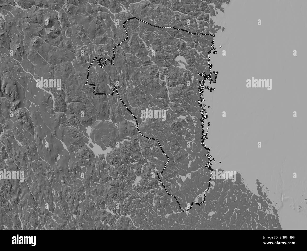 Gavleborg, county of Sweden. Bilevel elevation map with lakes and rivers Stock Photo