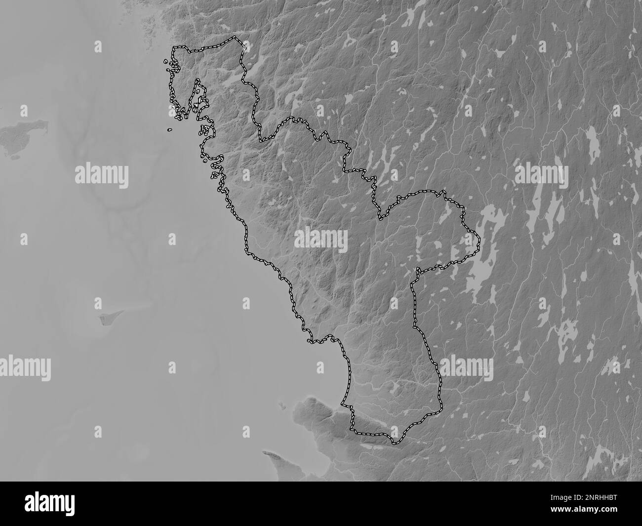 Halland, county of Sweden. Grayscale elevation map with lakes and rivers Stock Photo Alamy